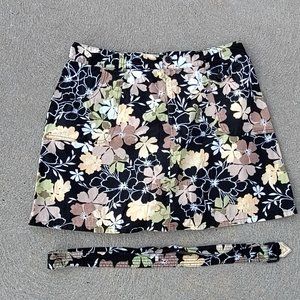 White Stag Floral Hawaiian Stretch Skort Mini Skirt with Belt 14